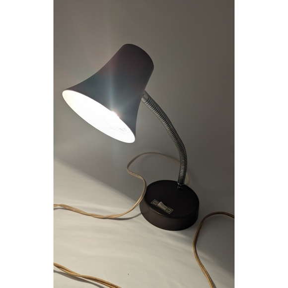 Vintage Brown Metal Gooseneck Desk Lamp Mid Century Modern Adjustable  Light - Picture 6 of 9